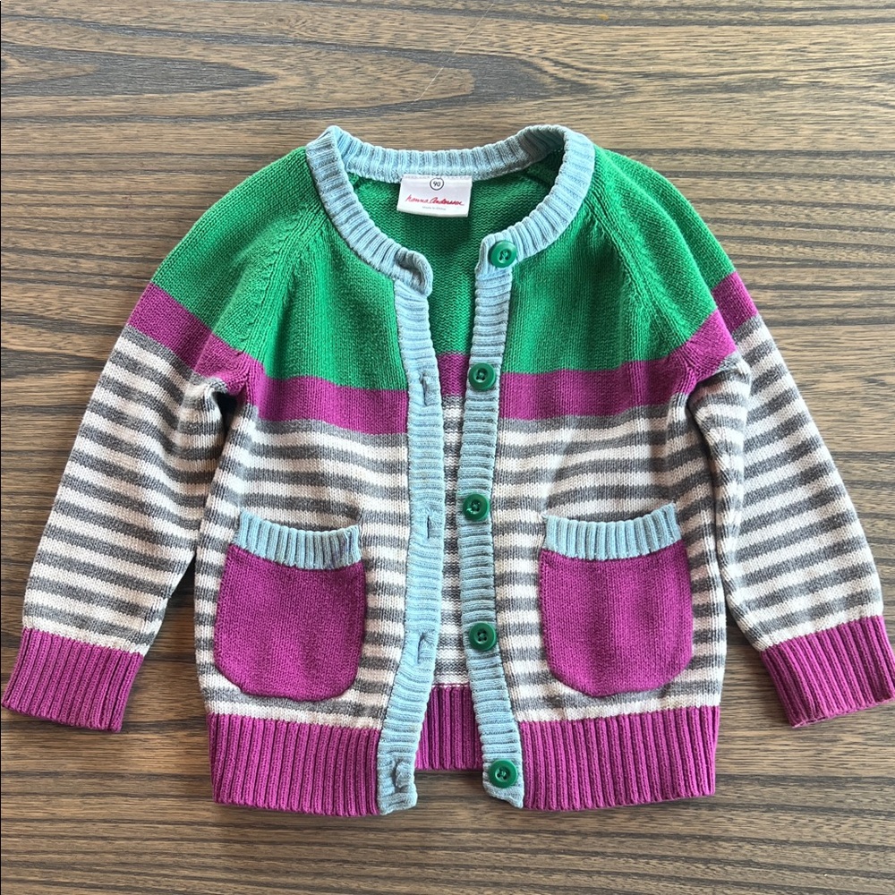 Hanna Andersson Green and Purple Striped Kids Cardigan